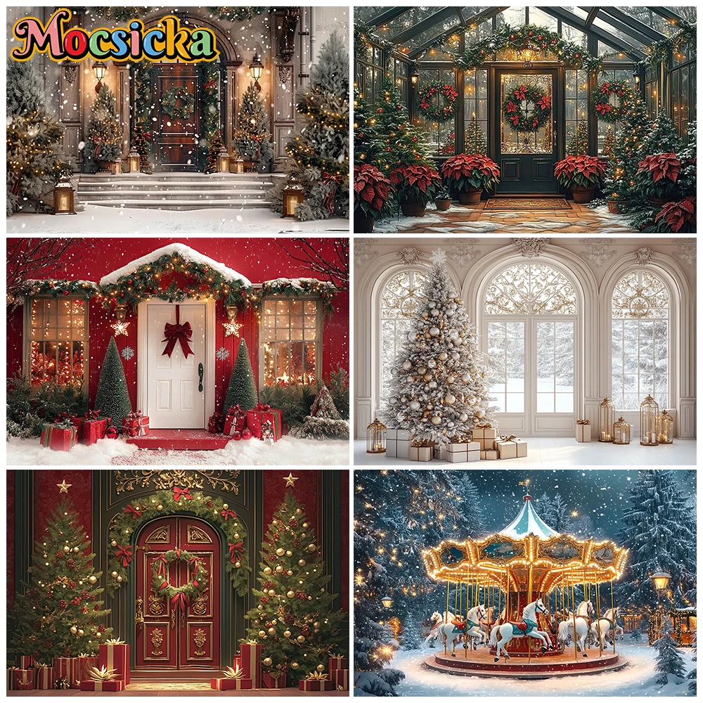 Mocsicka Weihnachts-Heimdekoration Fotografischer Hintergrund Großer Weihnachtsbaum Raum Familienfeier Foto-Hintergrund Studio-Shooting Tapete