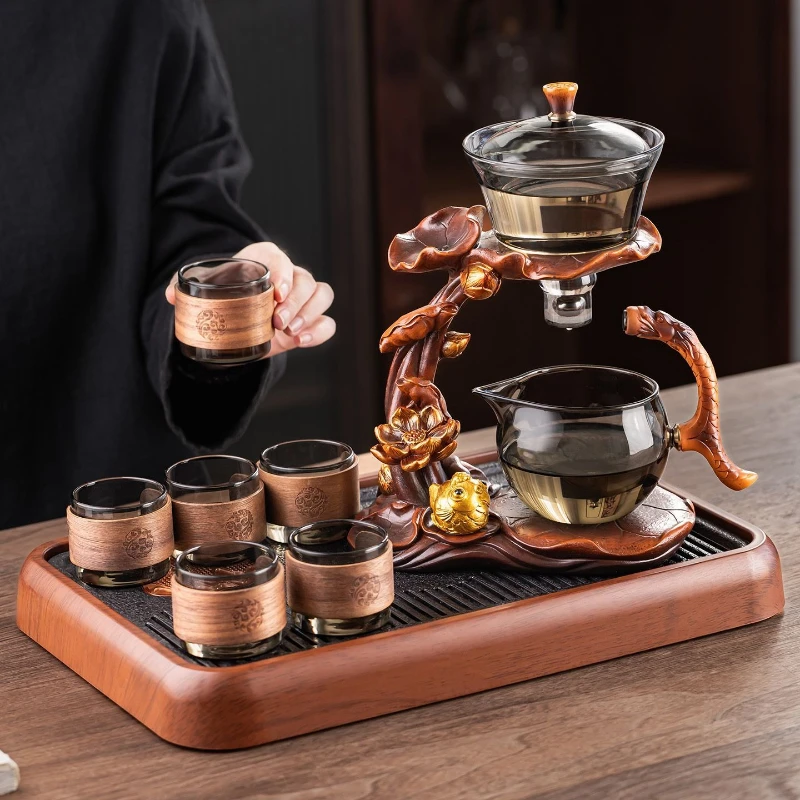 Glass Tea Set Fish Design Magnetic Self Brewing Teapot Kung Fu Office Gift