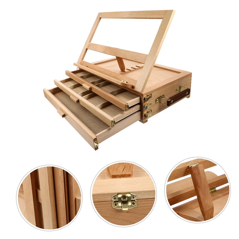 

Настольный мольберт GO-Wood - настольный мольберт из бука ручной работы и деревянная художественная настольная коробка для рисования, живописи для хранения
