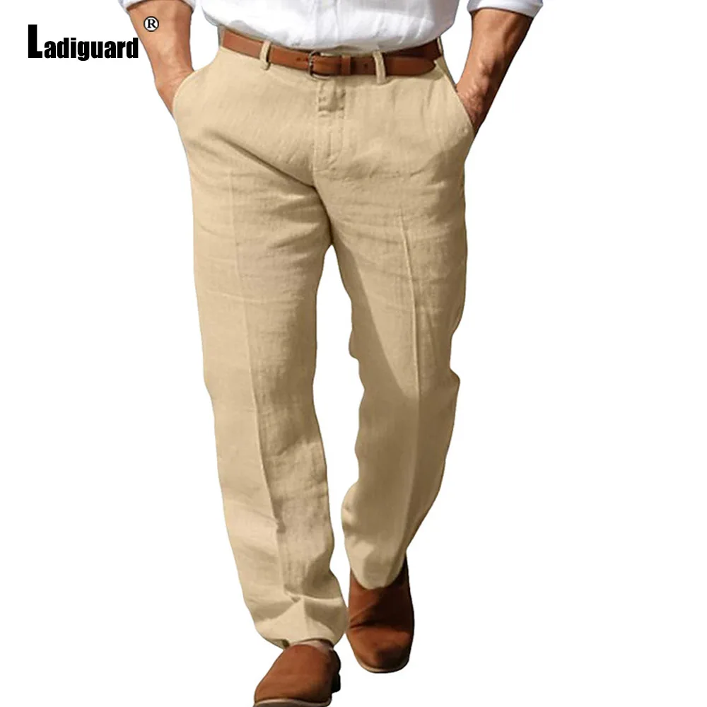 Men\'s Stand Pockets Cotton Linen Pants Solid Light Gray Ankle-Length Trouser Plus Size Mens Casual Beach Straight Hotpants New