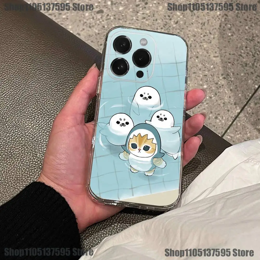 حافظة هاتف لطيفة على شكل قرش M-MofusandS لهاتف iPhone 17,16,15,14,13,12,11 Pro,Max,Plus,X,XS,XR,SE4,E غطاء ناعم شفاف صغير
