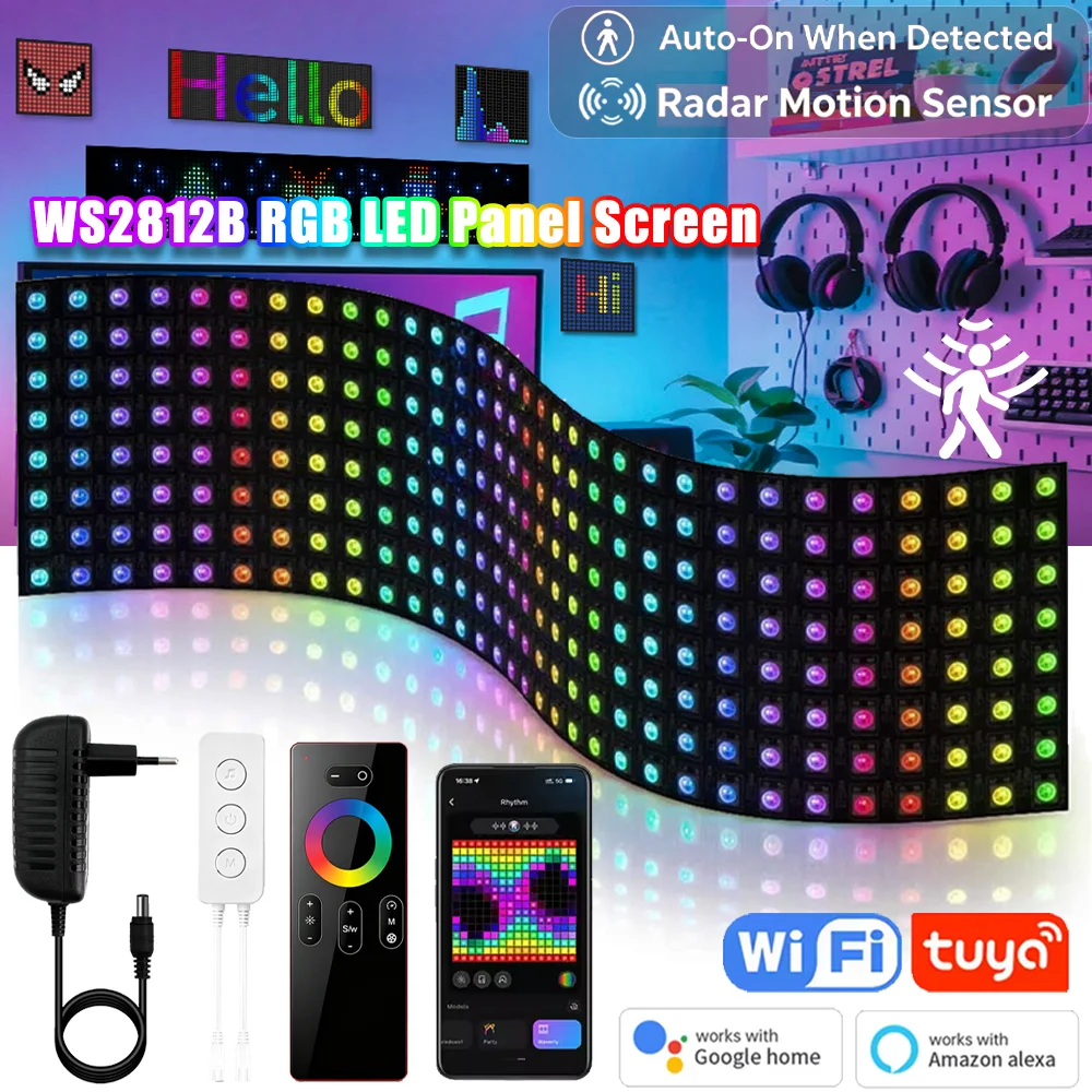 Tuya WiFi PIR Motion Sensor WS2812B RGB LED Digital Flexible 8x8 16x16 8x32 Pixel Panel Strip Matrix Screen Module AddressableIC