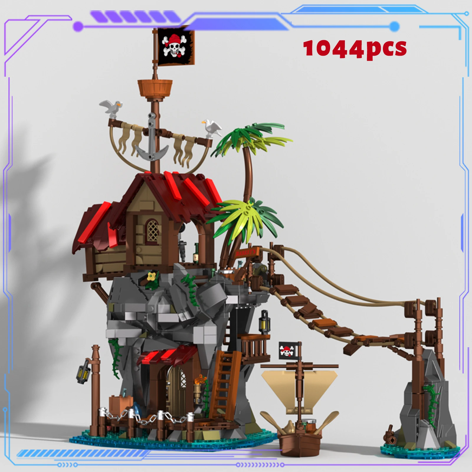 

Cliffside Broken Mast Cabin Building Blocks Seaside Scene Cliff House Suspension Bridge Pirate Ship Kids Toys Ideal Gift 1044PCS