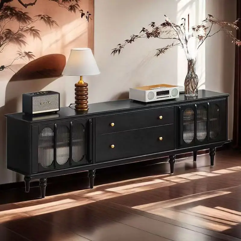 خزانة تلفزيون حديثة من الخشب الصلب، غرفة معيشة بسيطة فاخرة أمريكية خفيفة مع طاولة قهوة #2