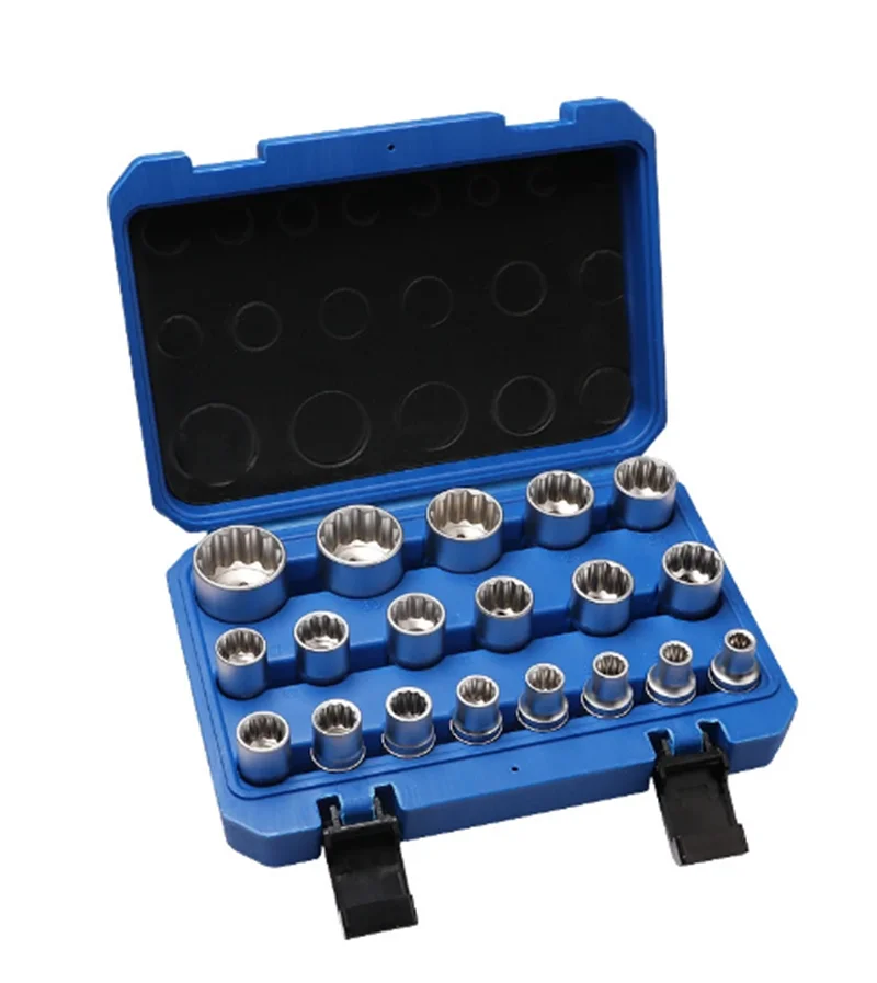 21PC 6/12 Corners Socket Wrench Set Lock Socket Torx Hex Torx Splined Bit Socket Set 1/2” Hex Socket Repair Tool Kit 8-32mm