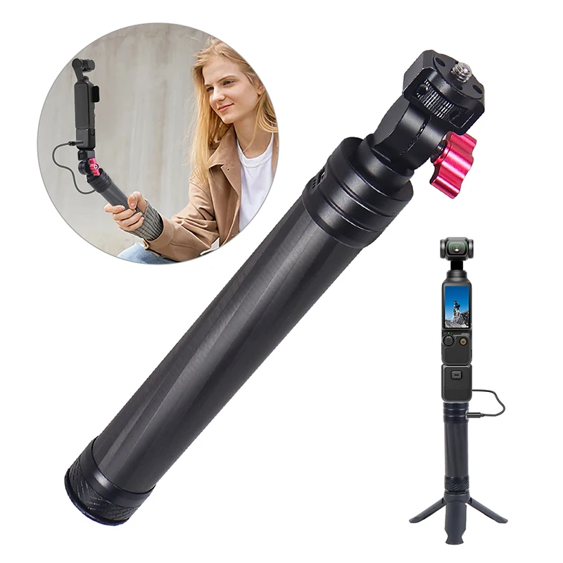 22.5W Fast Charge Carbon Fiber Selfie Stick Extension Pole for GoPro Insta360 DJI Pocket 3 Camera Gimbal Power Bank Hand Grip