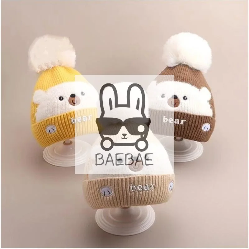 

1PC 2-5 Year Baby Baby Knitted Hat Warm Thicken Kids Earmuffs Cap Windproof Knitted Woolen Hat Autumn Winter