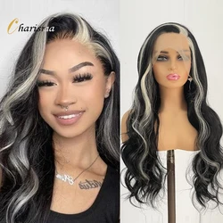 Charisma Long Body Wave Synthetic Lace Front Wig Black Hair Pre Plucked Hairline Blonde Highlight Lace Wigs For Women