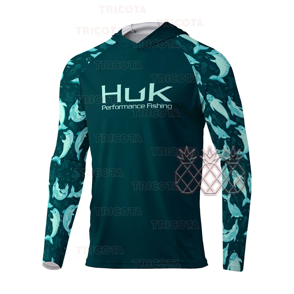 HUK Performance Fishing Clothing Men Long Sleeve Breathable Fishing Wear Anti Mosquito Sun Protection Fishing Hooded Shirts Tops