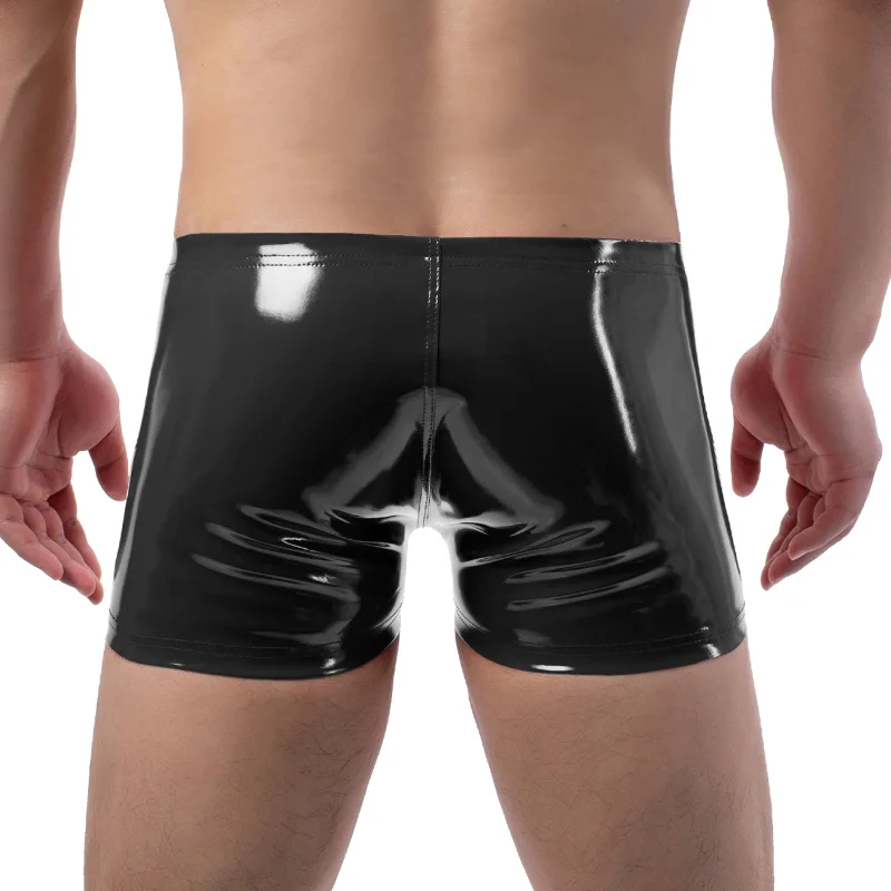 Sexy Mens Soft Underwear Faux Leather Zipper Boxers Underpants Male Comfortable Gay Panties Bulge Pouch Boxer Shorts Man Wetlook