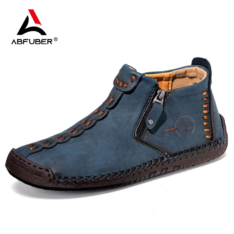 Spring Handmade Leather Boots Men Casual Shoes Ankle Boots For Man Autumn Boot Zipper Design Man Shoes Male Hombres Botas