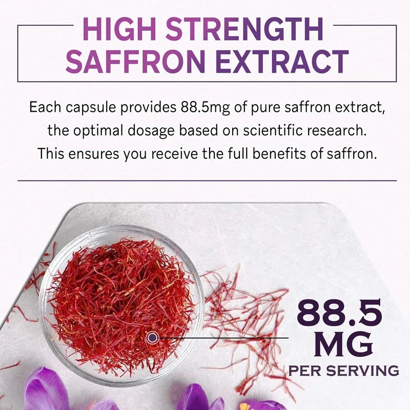 Liposomal Saffron Supplement, 100% Pure Saffron Extract Capsules, for Energy, Vision, and Focus -60 Vegetarian Capsules