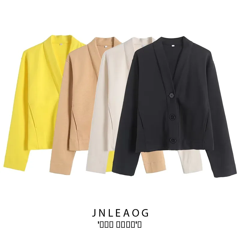 

Faionable Versatile Pure Cotton Long Sve V-Ne Jaet Women's Autumn New Arrival JNLEAOG ort Outerwear Polyester Fiber