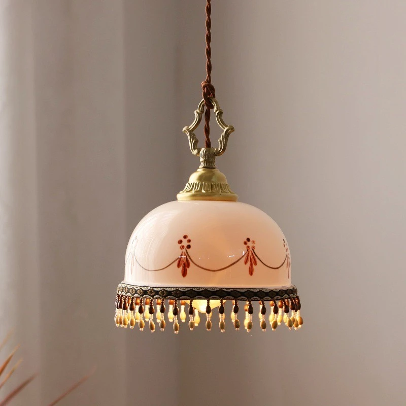 French Vintage Pendant Lights Creativity Tassel LED Ceiling Hanging Lamps Cafe Bedroom Bedside Retro Indoor Adorn Light Fixtures