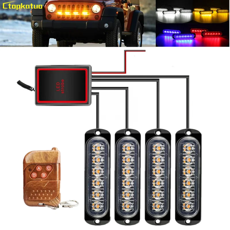 

24 LED Car Truck Strobe Flash Dash Emergency Warning Light Wireless Remote Control LED Police Lights Flash Grille Signal Lamps