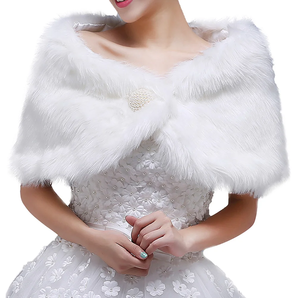 

Warm Winter Bride Tippet Shawl Beautiful Rabbit Hair Cape Elegant Wedding Party Accessory Girls Bridal Keeps Warm Acrylic