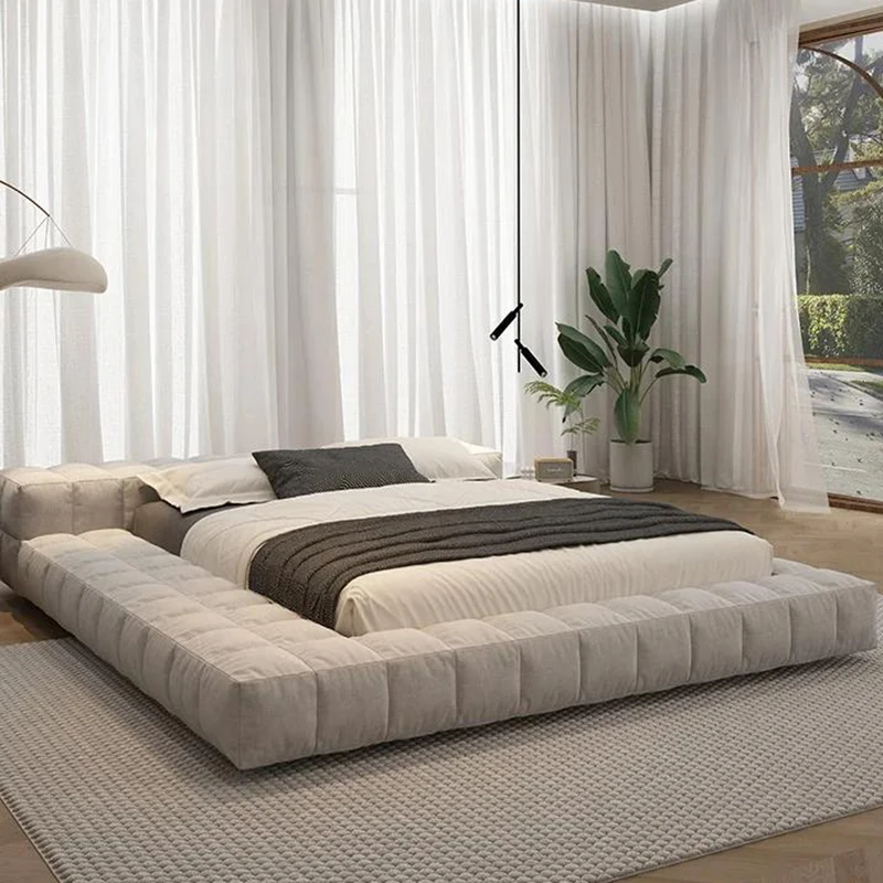#Modern Double Tatami Bed Floor Simple Wedding White Apartment Bed Confortable Relax Bedroom Letto Matrimoniale Hotel Furniture