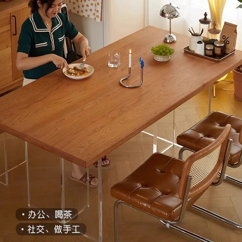 

Customizable floating dining table Japanese cream style Nordic rectangular solid wood large board table desk