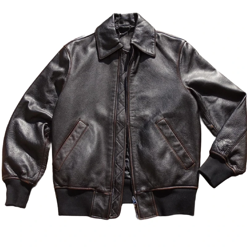Unisex Oversized Heavyweight Full-Grain Vintage Cowhide Leather Jacket with Tea-Core Distressed Finish