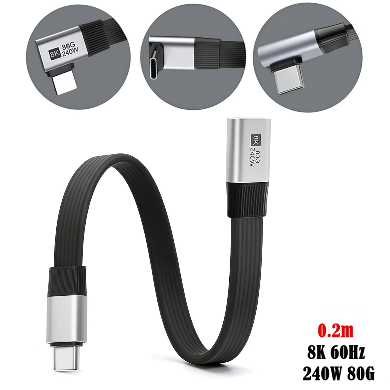USB4 USB C Cable Right Angle USB Type-C Male to Female Charger Fast Charging Cord 90 Degree PD 240W 80G for iPhone 17 External