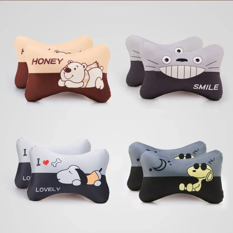 2pcs Cartoon Headrest Pillow Cute Headrest Plush Cartoon Animal Car Lumbar Support Pillow Creative Car Neck Pillow Accessories