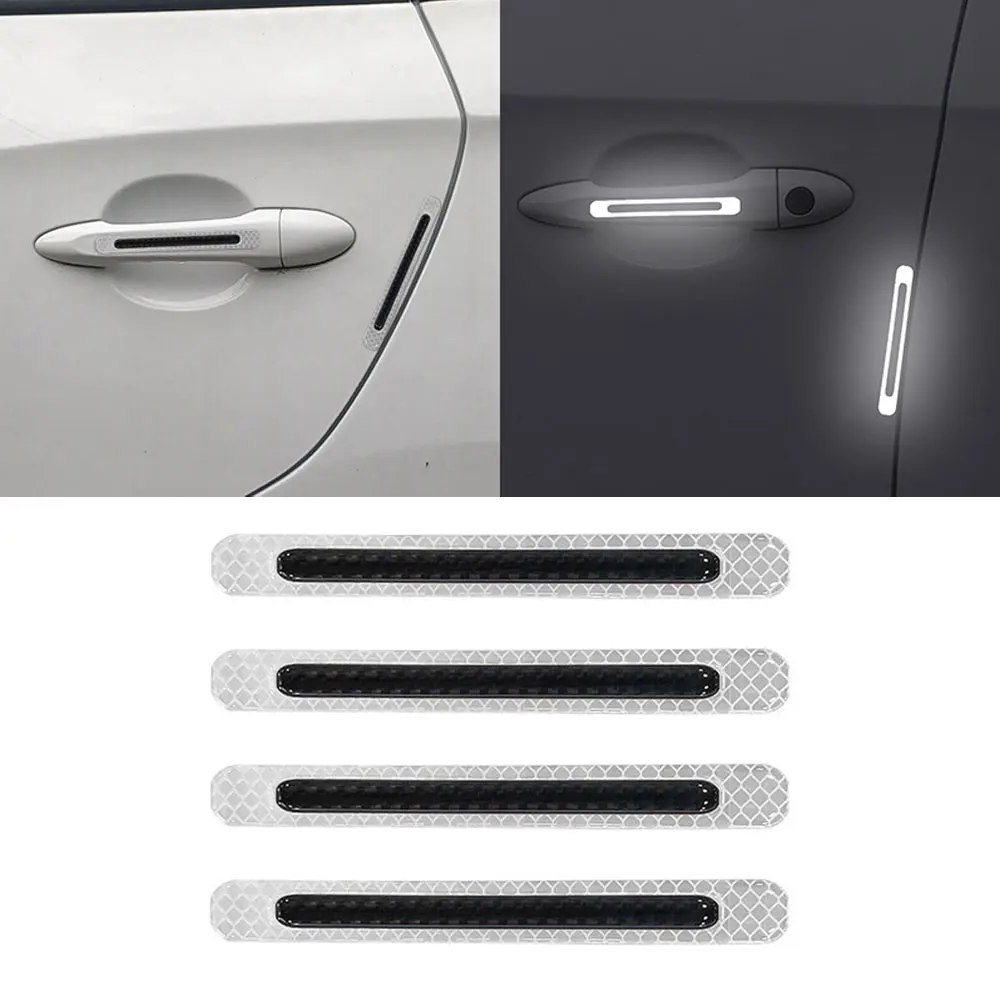 Car Door Handle Anti Scratch tiras protetoras, Reflexão da porta do carro, Etiqueta de advertência, Auto Acessórios, 4Pcs