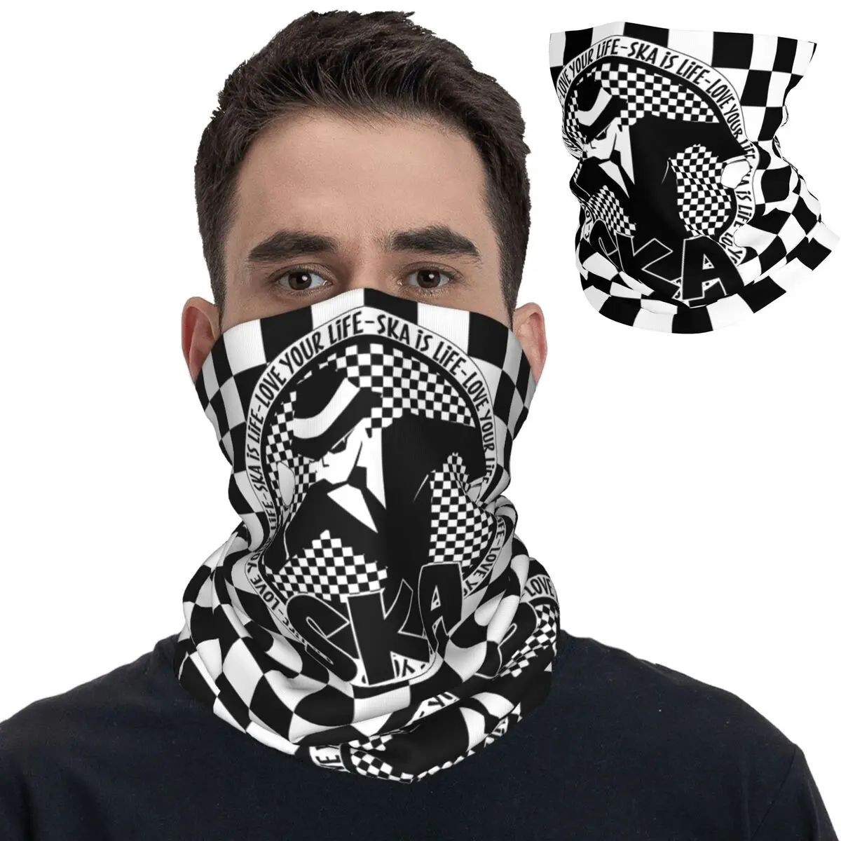 2023 New 2 Tone Ska Checkerboard Bandana Neck Cover Printed Two Tone Music Ska-rock Check Rocksteady Wrap Scarf For Cycling