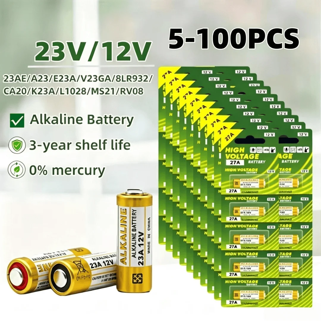5-100PCS A23 23A 12V Alkaline Battery V23GA MN21 GP23A LRV08 MS21 For Remote Control Doorbell Car Alarm Electric Toy