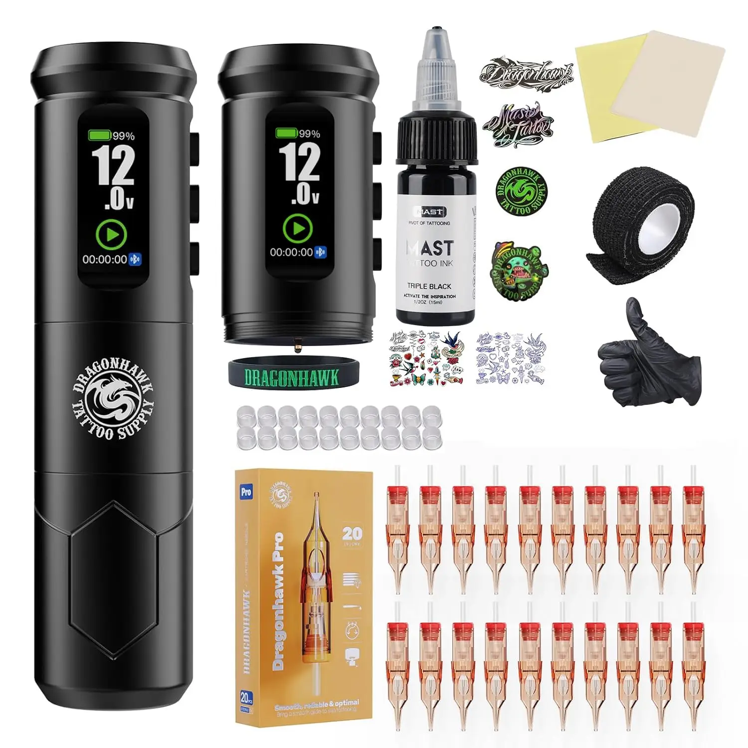 Dragonhawk A1 Pro Tattoo Gun Volledige set met thermische tattoo-stencilprinter Complete tattoo-machine-cartridgenaalden voor beginners
