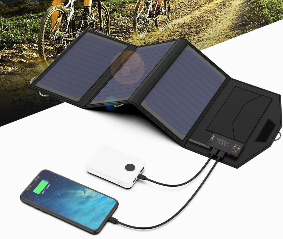 

10000mAh 15W Solar Charger Foldable Solar Panel for Phone Charge PD18W Two-way Fast Charging Power Bank with Double USB