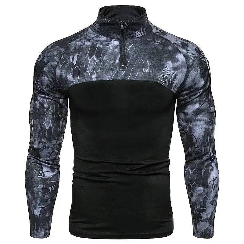 T-shirt Men's Summer Camouflage Men's Color Blocking Long Sleeved American T-shirt Military Style European Size Trend Men's