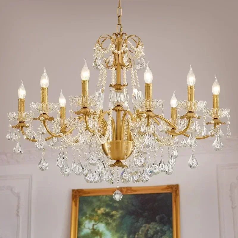 Moderne gouden luxe messing kristallen kroonluchter Villa Living Eettafel Slaapkamer Kamer Kaarsverlichting Glans Decor Hanglampen