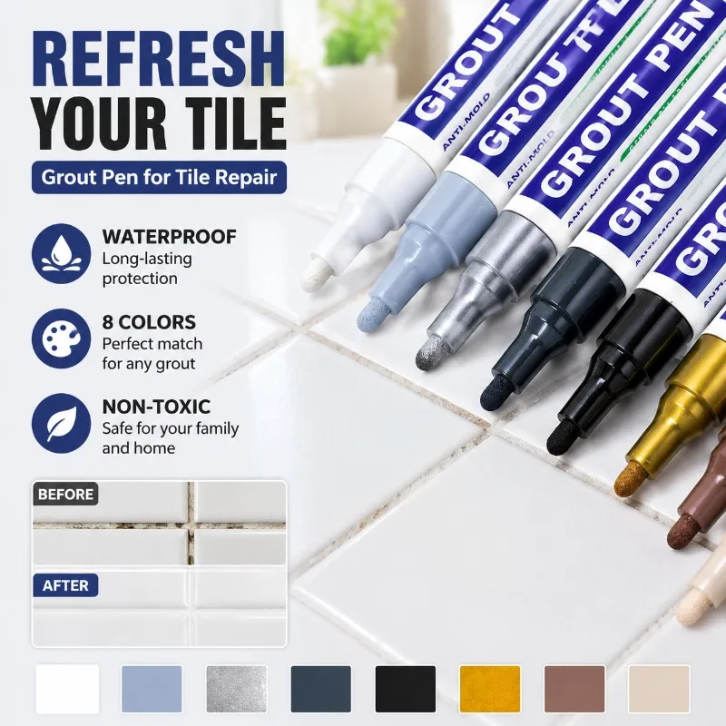 Grout Pen for Tile Repair, 8 Colors Waterproof Grout Marker, Wall Seam Pen for Bathroom Floor Kitchen, Non-Toxic Grout Restorer