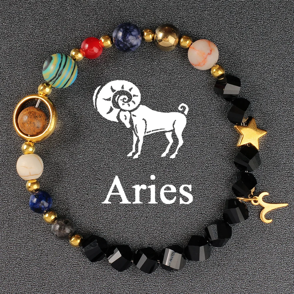 زوجين الصداقة اثني عشر الأبراج سوار غير النظامية قطع الحجر الطبيعي ثمانية كواكب مطرز الإسورة سيدة الرجال المجوهرات العصرية