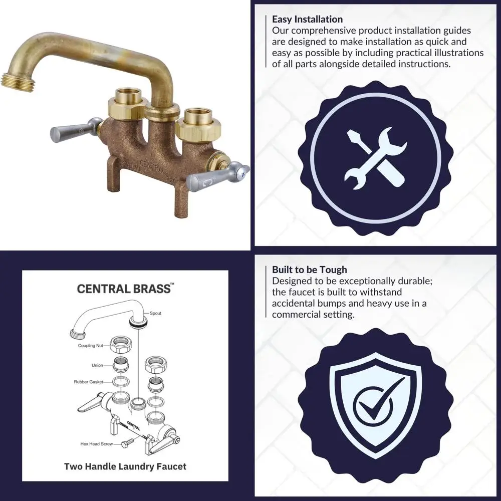 

6 Heavy-Duty Swivel Spout Wall-Mounted Brass Laundry Faucet with Reach Tube