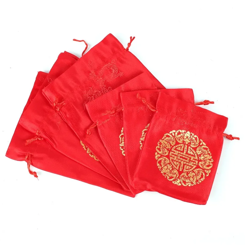 50pcs/lot Chinese Style Silk Satin Jewelry Drawstring Drawstring Pocket Portable Candy Bag Brocade Wedding Candy Bag Supplies