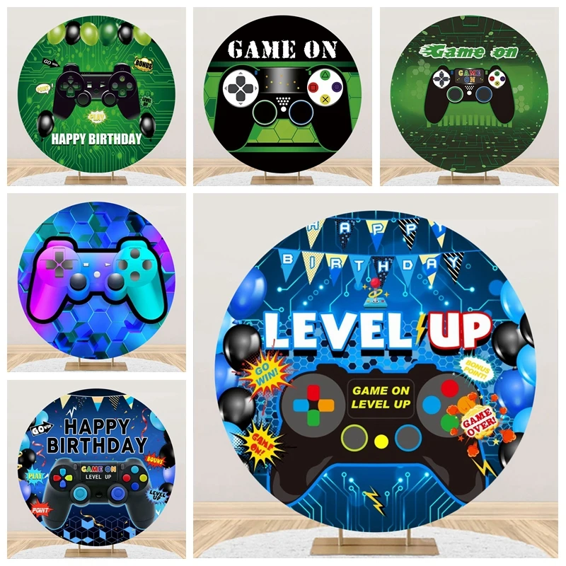 

Video Game Round Backdrop Level up Controller Gaming Theme Baby Birthday Party Wall Decor Photography Backgrounds Photo Props