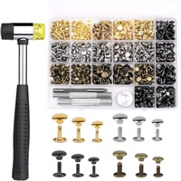 MIUSIE 4Colors Double Cap Rivets Leather Rivets with Rubber Hammer Fixing Tool Kit DIY Leather Craft Clothes Shoes Repair