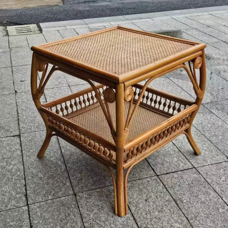 

Двойной журнальный столик из ротанга, круглый прямоугольный квадратный настольный журнальный столик для гостиной, спальни, стеллаж для хранения большой емкости