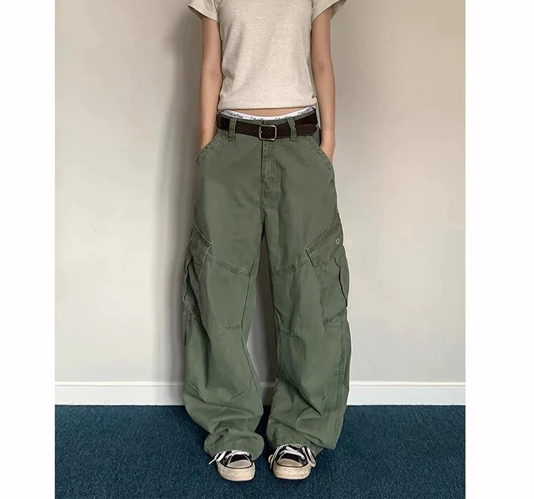 

Женские зеленые мешковатые джинсы-карго Y2k в стиле Харадзюку, винтажные джинсовые брюки, джинсы в эстетическом стиле