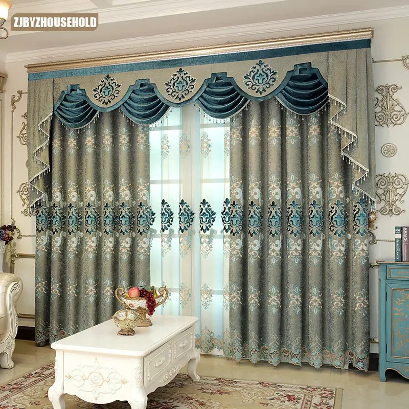 

European-style Curtains for Living Dining Room Bedroom High Blackout Villa Floor-to-ceiling Window Embroidered Curtains