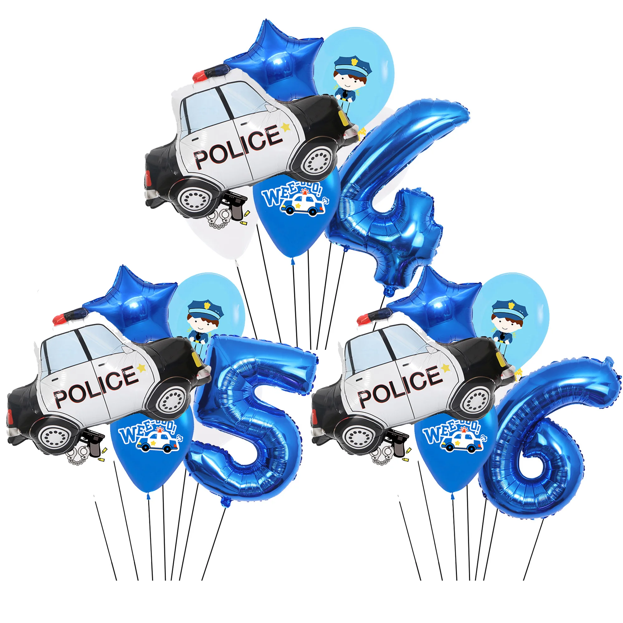 1 Set Polizeiauto-Geburtstagsballons, blau, Nummer 4, 5, 6, Geburtstagsauto, Polizei-Folienballon für Polizei, Party, Jungen, Geburtstagsdekoration – Detail 1
