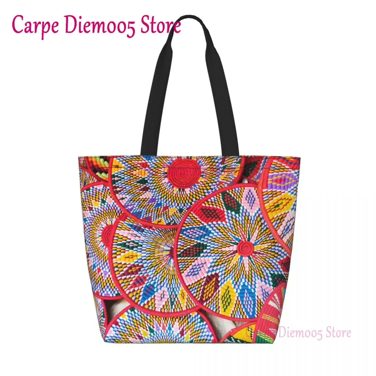 

Custom Ethiopian Plates Shopping Canvas Bags Women Recycling Large Capacity Groceries Sefed Tote Shopper Bags