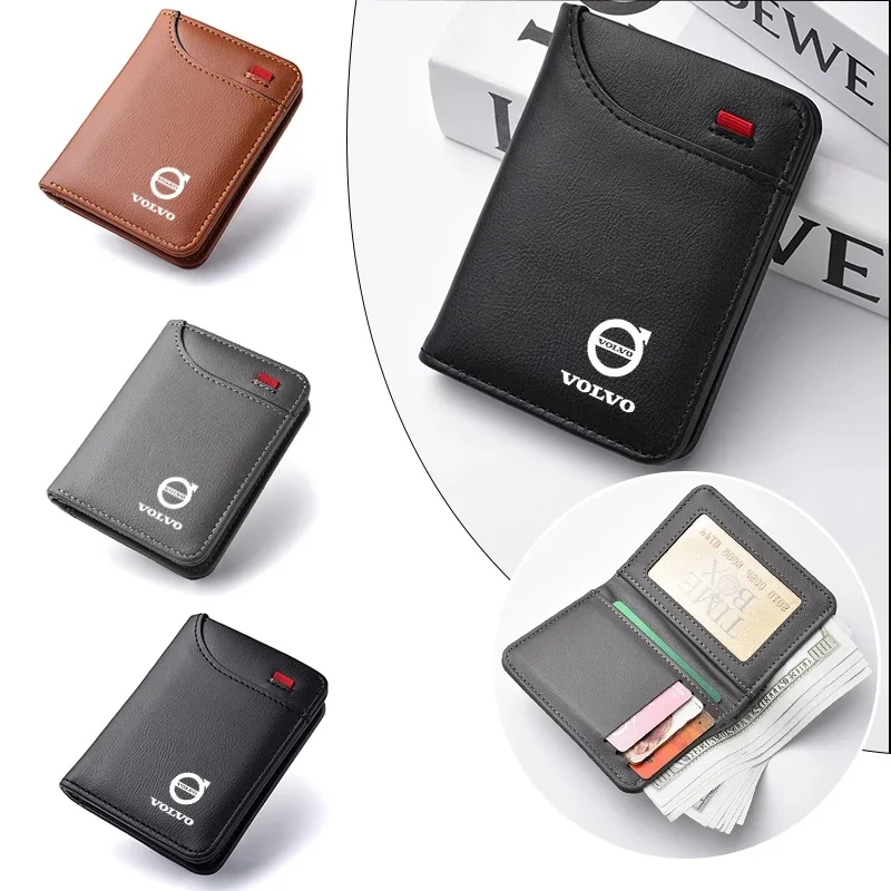 

Portable Genuine Leather Car Logo Credit Card Holder for Volvo XC40 XC60 XC90 S60 S90 Slim Mini Wallet Auto Interior Accessories