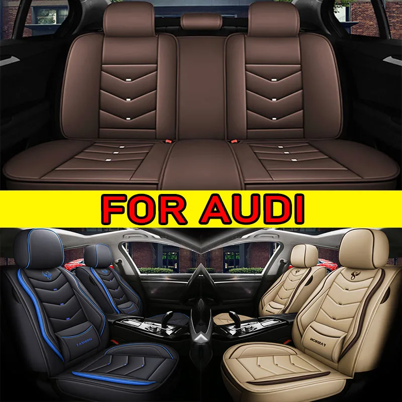 غطاء مقعد السيارة لأودي عالي الجودة من جلد البولي يوريثان مقاوم للماء ومسند رأس فاخر وخصر ثابت وغطاء مقعد كامل التفاف