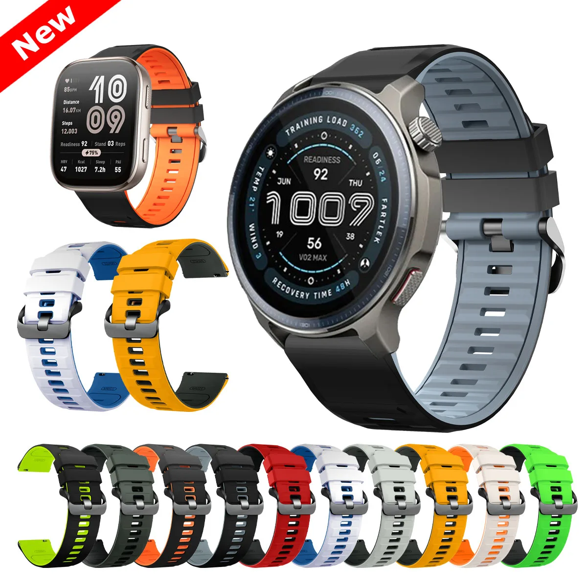 22mm シリコン製腕時計ストラップ Amazfit BALANCE 2/Bip 6 バンド GTR 4 3 2 2e/GTR 3 pro/GTR 47mm/Stratos 3 2 2S 交換用ブレスレット