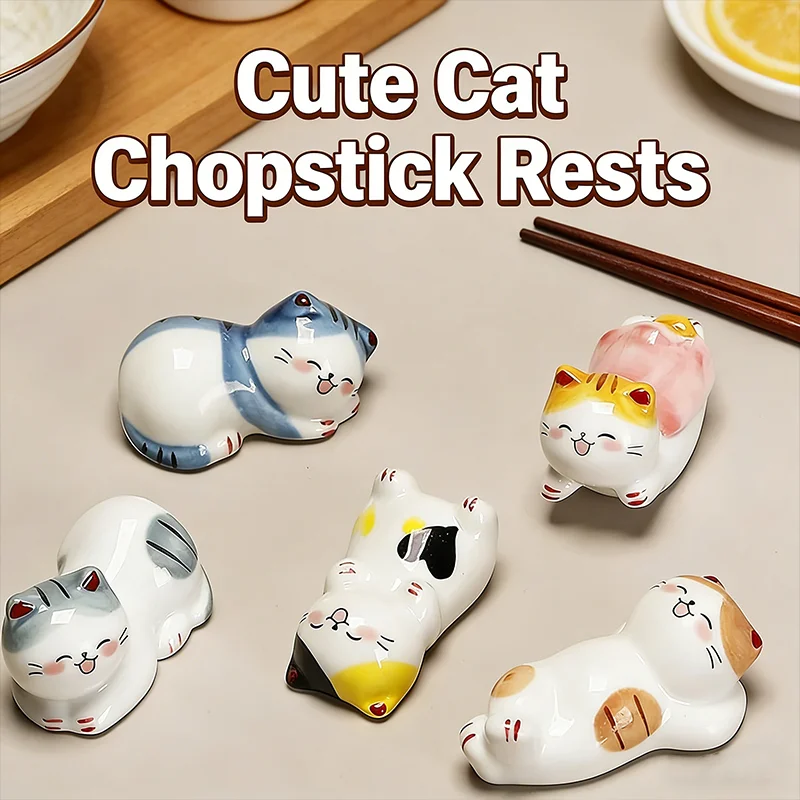 1/5PCS Lucky Cat Ceramic Chopsticks Holder Chopsticks Pillow Hotel Restaurant Chopsticks Holder Japanese Style Kitten Pen Holder