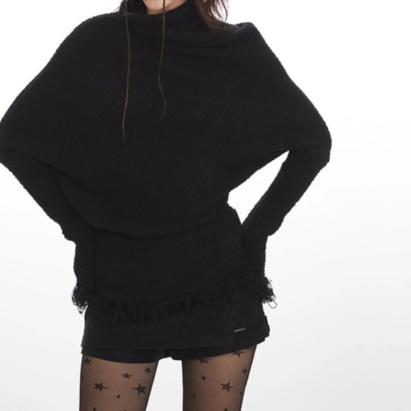 

Semi-turtleneck Pullover Irregular Long-sleeved Knitted Sweater Autumn and Winter Primer Sweater Women