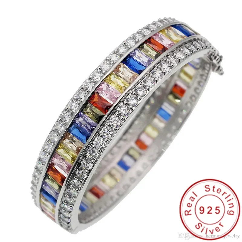 Trendy 925 Sterling Silver Bangle Baguette Cut Grown Diamond Party Engagement Bracelets for Women Bridal Wedding Accessaries image 2
