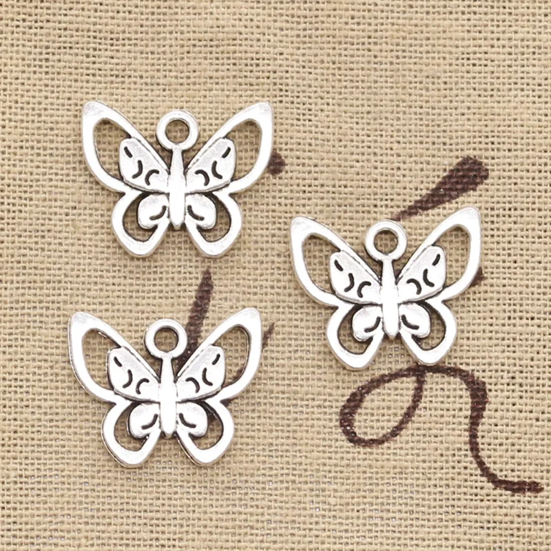 15pcs Charms Double Hollow Butterfly 17x21mm Antique Silver Color Pendants DIY Crafts Making Findings Handmade Tibetan Jewelry